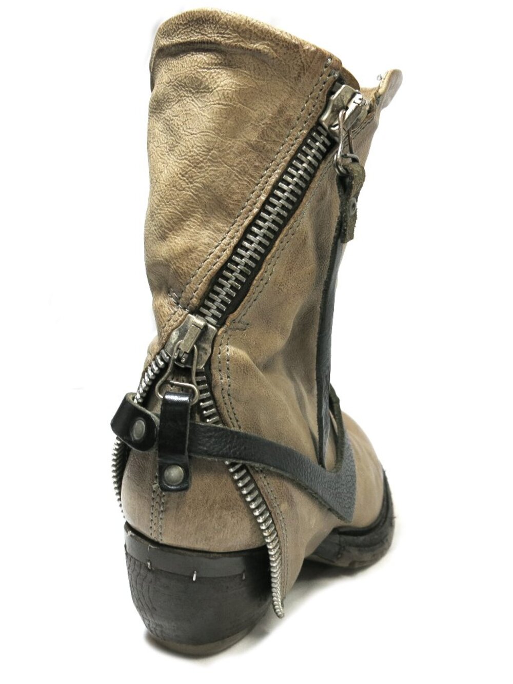 A.S. 98 Beige Double Zippered Boots, EU 38, US 8,Rare, Biker-Boho Strapped Boots - Picture 3 of 16